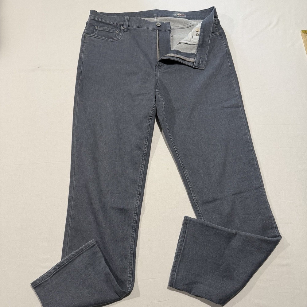 Faherty Mens 36x32 Stretch Terry 5 Pocket Pants Grey Washed Denim Knit Jeans